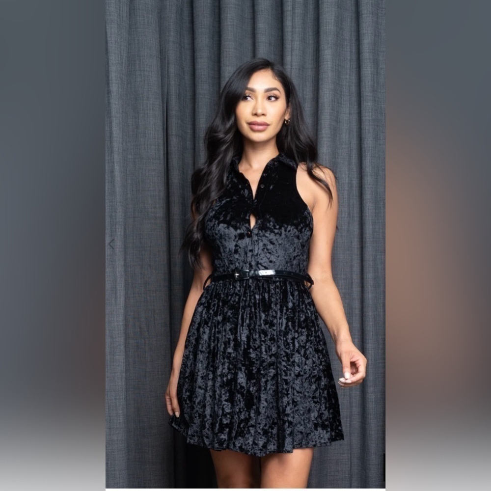 Lightweight velvet rayon black cocktail dress